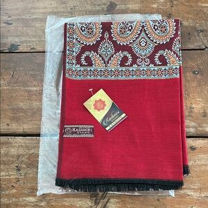 Kashmiri Red Shawl with Paisley Design.  85” long X 40” wide